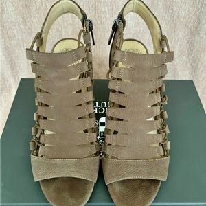 Vince Camuto Taupe Heels with Adjustable Ankle Strap and Chunky Heel